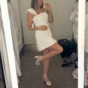 Wedding After Party Off-Shoulder White Crepe Dress